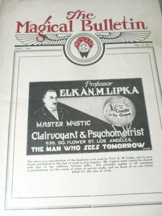 Thayer Magic Bulletin April 1924 Professor Elkan Lipka Psychometrist Clairvoyant