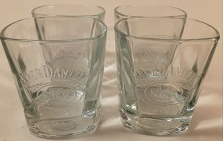 Jack Daniels Old No.  7 Set Of 4 Lowball Rocks Square Glasses Embossed 3d Whiskey