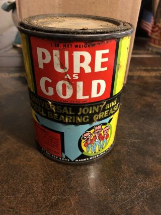 Vintage Pep Boys Pure As Gold Grease Can Advertising Sign Gas And Oil