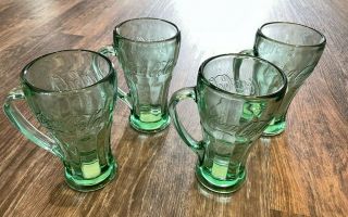 Vtg Libby Green Coca - Cola Thick Heavy Glass With Mug Handle 14 Oz Set Of 4
