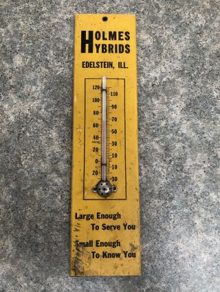Vtg Thermometer Wooden Holmes Hybrids Edelstein Illinois Seed Corn Advertising