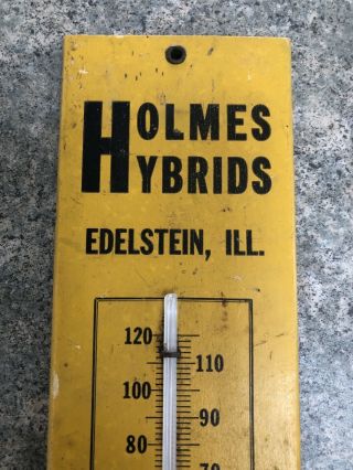 Vtg Thermometer Wooden Holmes Hybrids Edelstein Illinois Seed Corn Advertising 2