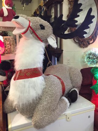 Gemmy Animated Talking Singing Christmas Reindeer 4.  5 Feet Life Size Santa Deer