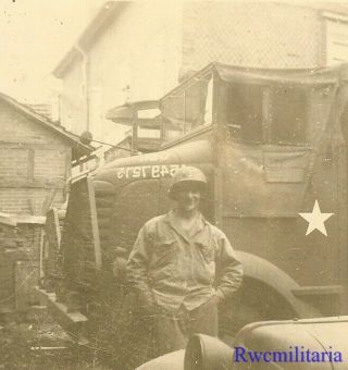 Best Helmeted Us Army Soldier Posed W/ 4x4 Tractor Truck On Street