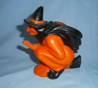 Old Hard Plastic Larger Witch On Broom Candy Container