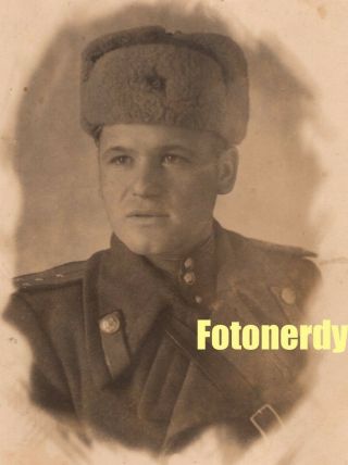Wwii Soviet Photo Red Army Officer Captain In Winter Uniform (german Rppc) K9