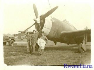 Org.  Photo: Trio Us Airmen Posed W/ P - 47 Fighter Plane On Airfield