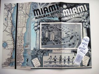 Vintage " Miramar Hotel " In Miami.  Fl Brochure W/great Picture Of Hotel On Cover