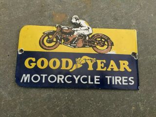 Porcelain Goodyear Motorcycle Enamel Sign Size 8 " X 5 " Inches