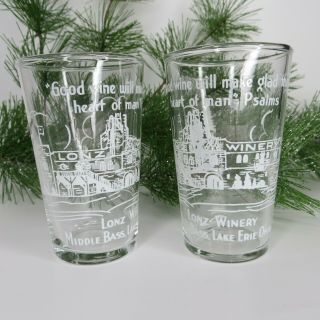 2 Vintage Lonz Winery Wine Tasting Shot Glasses Middle Bass Island Oh Lake Erie