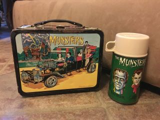 Vintage 1965 The Munsters Metal Lunch Box With Thermos Bottle Complete