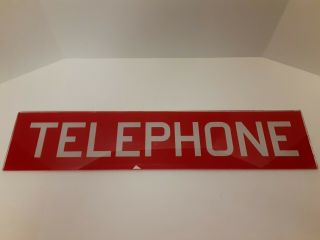 Vintage Red Glass " Telephone " Booth Sign 25.  5 " X 5.  5 " (c)