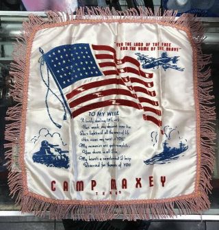 Vintage Wwii Us Army Camp Maxey Texas " For My Wife " Pillow Case 16 " Square
