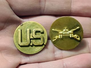Ww2 Us U.  S.  Military Army Collar Disk Uniform Insignia Brass Clutch Wwii Pin