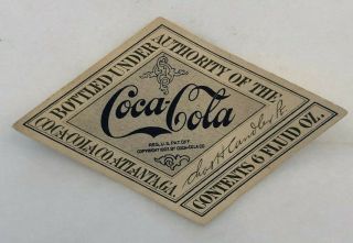 1917 - 19 Coca Cola Straight Side Bottle Paper Diamond Label Chas Candler Antique