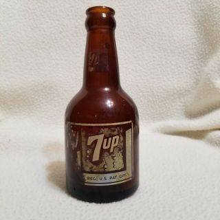 Vintage 7up Amber Squat Soda Bottle Silkscreen Neck Nashville Tn Embossed Bottom