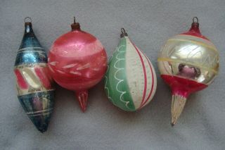 Four Mixed Shape Antique German Christmas Ornaments - Finials & More
