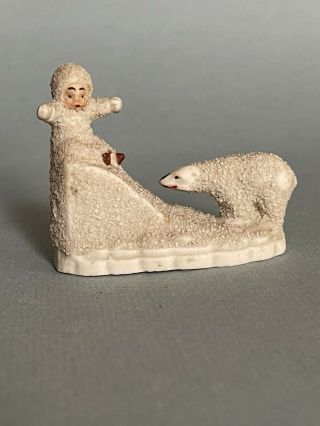 Antique German Bisque Snow Baby On A Hill