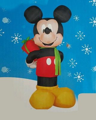 8 ' Gemmy inflatable Disney Mickey Mouse hiding a present 8 ft tall holiday IOB 2
