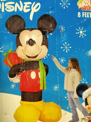 8 ' Gemmy inflatable Disney Mickey Mouse hiding a present 8 ft tall holiday IOB 3