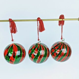 Marquis By Waterford Christmas Festival Ornaments Set Of 3 Blown Glass Red Green