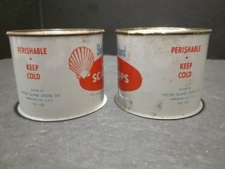 2 OLD VINTAGE SHELTER ISLAND BAY SCALLOPS CANS TINS LONG ISLAND NY OYSTER FISH 2