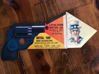 Loyal - Penn Motor Oil Royal " 400 " Red Gasoline Ad Iowa Gun With Uncle Sam