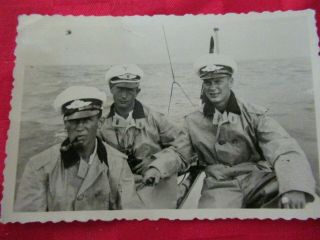 Wwii German Photo Combat Soldiers Luft W/ White Hat On Boat