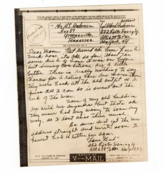 Wwii V - Mail Letter 1944 552 Fighter Training Sq