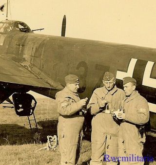 Best Luftwaffe Aircrew In Flying Gear By Their Ju - 88 Bomber (37,  Al)
