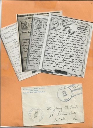 World War Ii Military Cover Uss Nauset 1943 Censored Letters