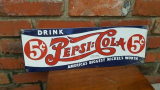 Vintage Rooney DRINK PEPSI COLA 5c Porcelain Metal Advertising Sign NOS 18 