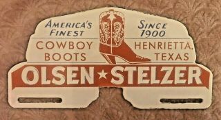 Olsten Stelzer Cowboy Boot Texas License Plate Topper Porcelain Sign 10 " X 5 "