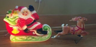 Vintage Empire Blow Mold Santa Sleigh And 2 Reindeer 1970 Light Up