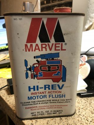 Vintage Marvel Hi - Rev Instant Action Motor Oil Tune Up Can 1 Quart Tin Full