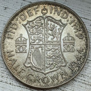 1944 World War 2 Era Uk Half Crown Silver Au Coin