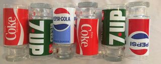Vintage Coca Cola Coke,  Pepsi,  7 - Up Footed 16 Oz.  Drinking Glass Tumblers 6 - Pc