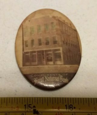 Vintage First National Bank Vernon Indiana Advertising Celluloid Pocket Mirror