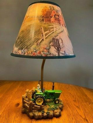 Vintage John Deere Tractor Table Lamp With Shade