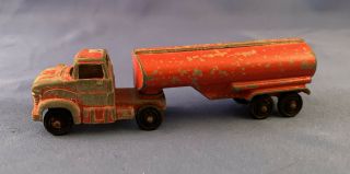 Vintage Tootsietoy Ford - Tanker Truck - Tractor Trailer Red Made In Chicago