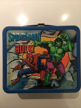 Vintage Marvel Spiderman Hulk Captain America Metal Lunch Box 1980