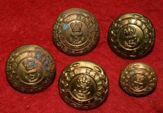 5 Ww1/ww2 Uk Royal Marine Buttons