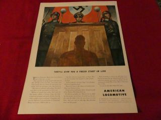 1943 Vintage Print Ad American Locomotive Wwii Art Nazi Prisone Of War Court