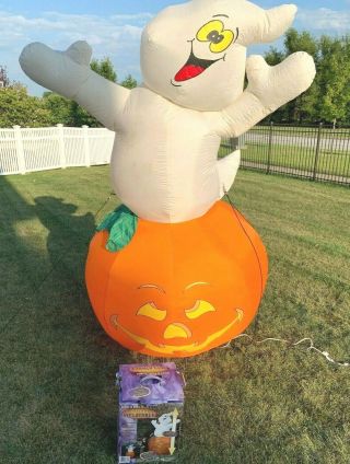 8ft Tall Gemmy Airblown Inflatable Halloween Ghost Pumpkin 2001 25679 See Video