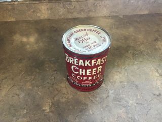 Vintage 2 Lb Breakfast Cheer Coffee Can Tin With Playing Card Offer.  Extra