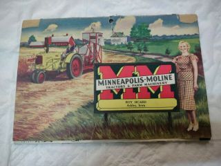 1938 Minneapolis Moline Full Line Calendar Roy Sicard Dealership Ackley,  Iowa