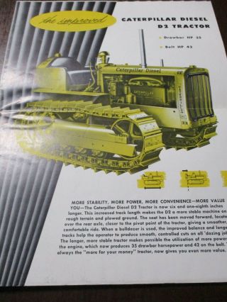 Caterpillar D2 Diesel Tractor Sales Brochure/mailer 1954