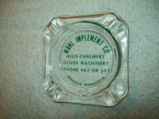 Renville Minnesota Oliver Allis Chalmers Tractor Glass Ashtray Wahl Implement Co