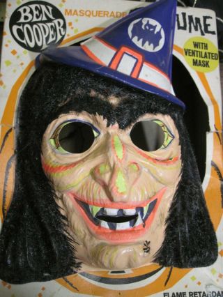 Vintage 1960s Ben Cooper Witch Girl ' s Costume size Medium 8 - 10 Hairy Scary Mask 2