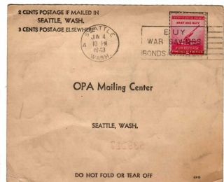 OPA Application for War Ration Book No.  3 Seattle,  WA cancel June 4,  1943 Offic 2